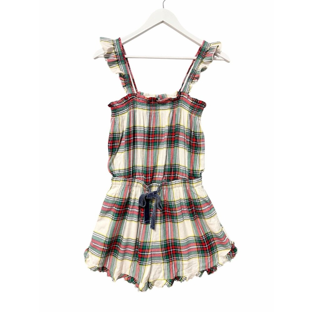 Aerie Plaid Flannel Romper NWT Size Medium Cream Red Lounge Sleepwear
